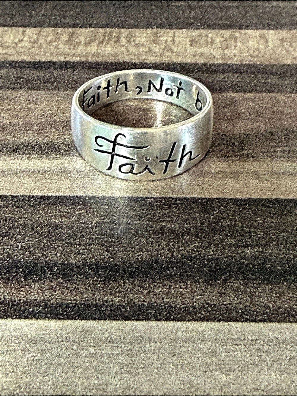 925 Sterling Silver 8mm Wide Band Ring Size 7" Live by faith, not by sight" #408